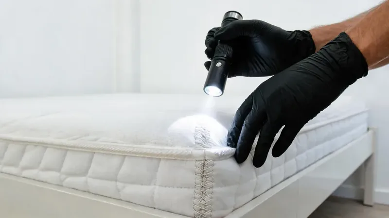 Inspection d'une couture de matelas — punaises de lit à Reims